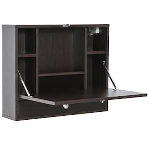 23.5 in. Brown Floating Desk with Folding Design and Interior Storage