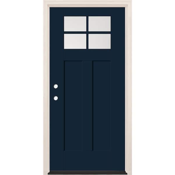 Builders Choice 36 in. x 80 in. Right-Hand 4-Lite Clear Glass Indigo Painted Fiberglass Prehung Front Door with 4-9/16 in. Frame