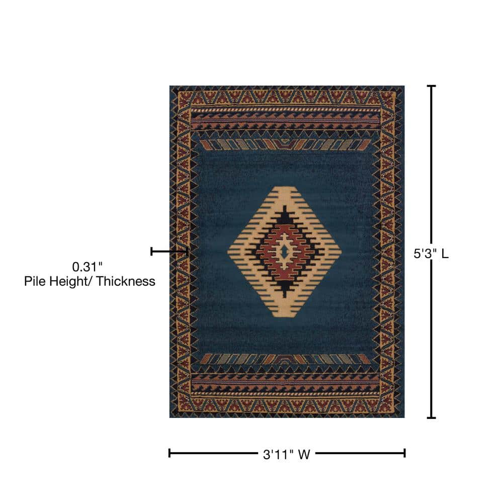 Southwestern Blue Synthetic 4' x 6' Area Rug