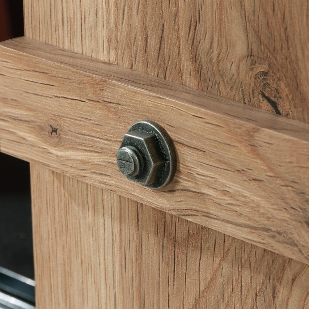 Timber Oak Farmhouse TV Stand with Sliding Barn Doors for 70" TVs