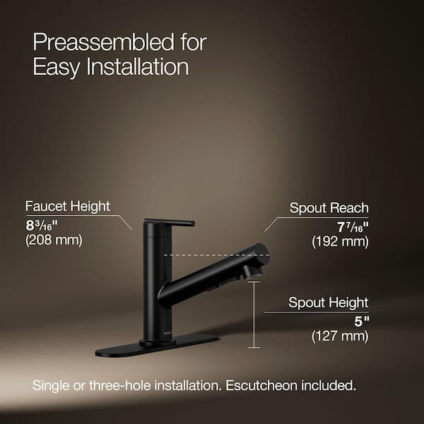 KOHLER Crue Single-Handle Pull-Out Sprayer Kitchen Faucet in Matte