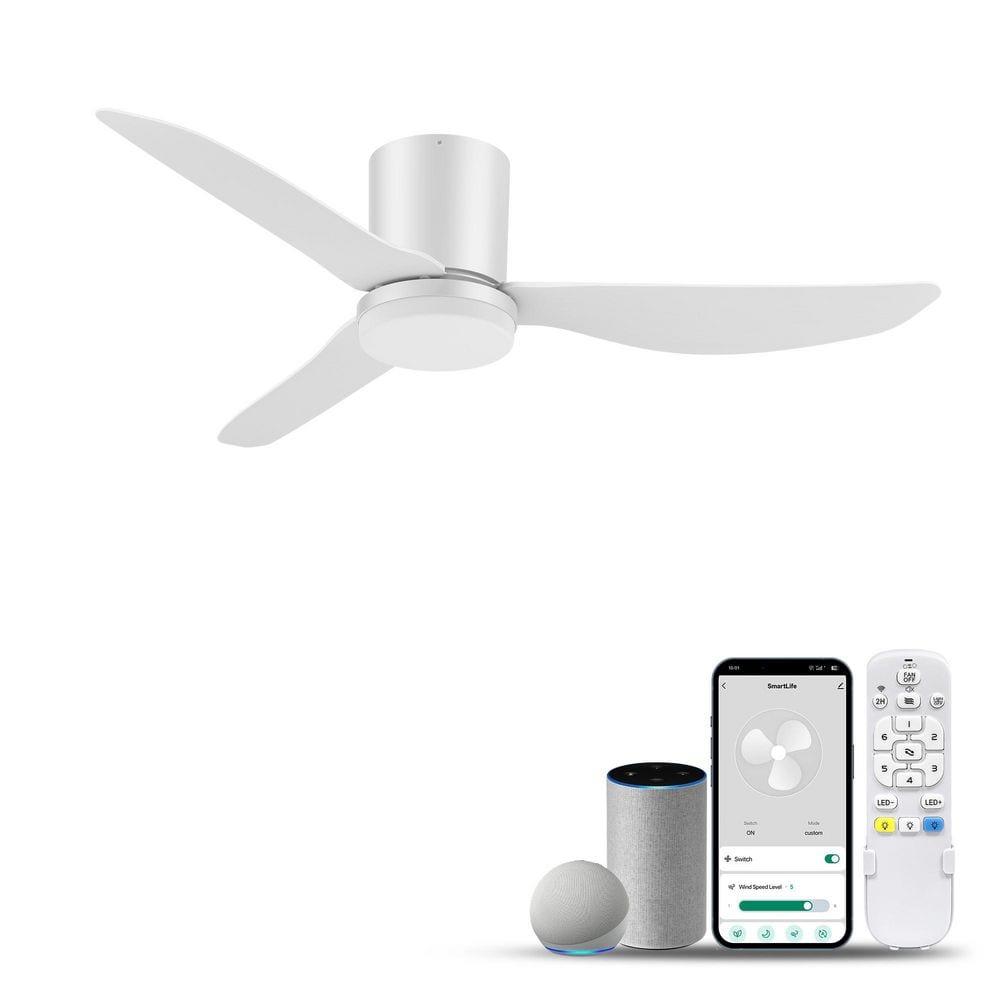 42in White Flush Mount Outdoor Indoor Smart Ceiling Fan with LED Light Remote/Alexa/App Control DC Motor Quiet Dimmable price history on PriceWatchPro
