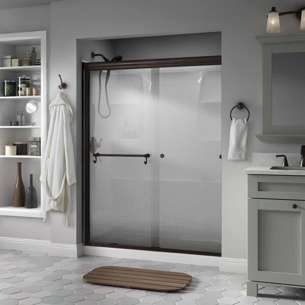 Delta Traditional 60 in. x 70 in. Semi-Frameless Sliding Shower Door in Bronze with 1/4 in. (6mm) Droplet Glass