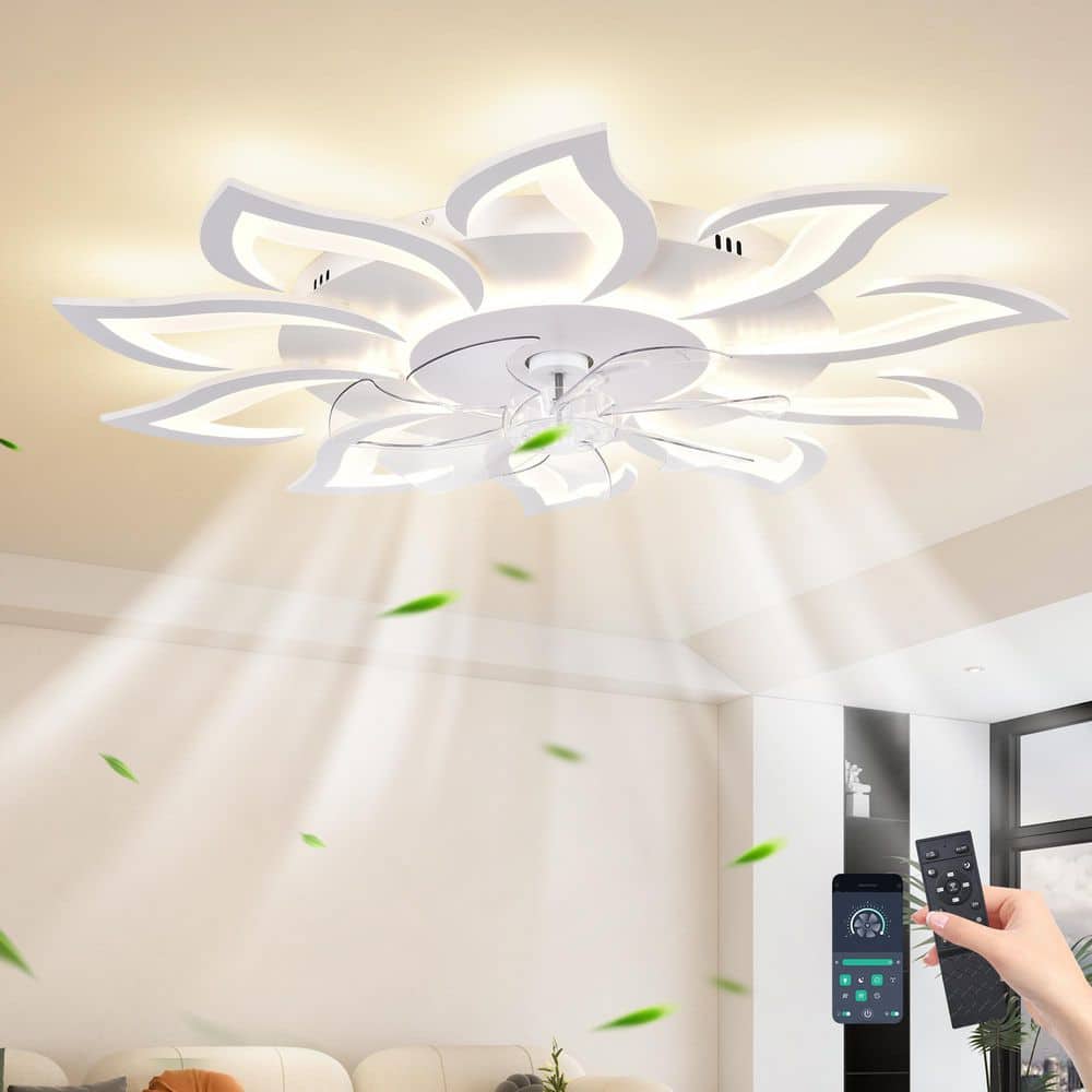 Genoci 38.58 in. Indoor White Modern Timer 6-Speed Dimmable Flush Mount ...