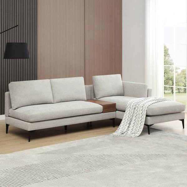 Comfortable Deep Couch 2 Piece Grey Linen Living Room Set L Shaped Sectional Sofa with Reversible Lounge Chaise