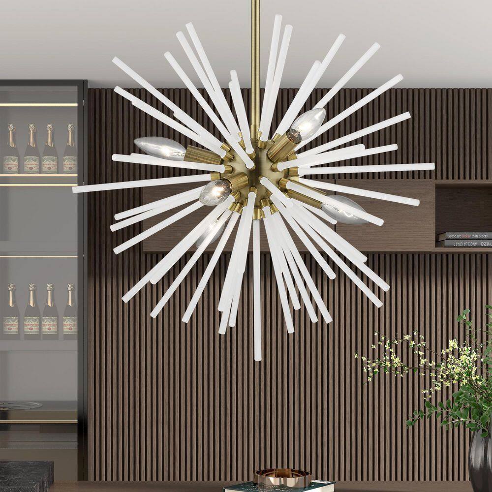 Uptown Antique Brass 6-Light Pendant with Acid Etched Rods