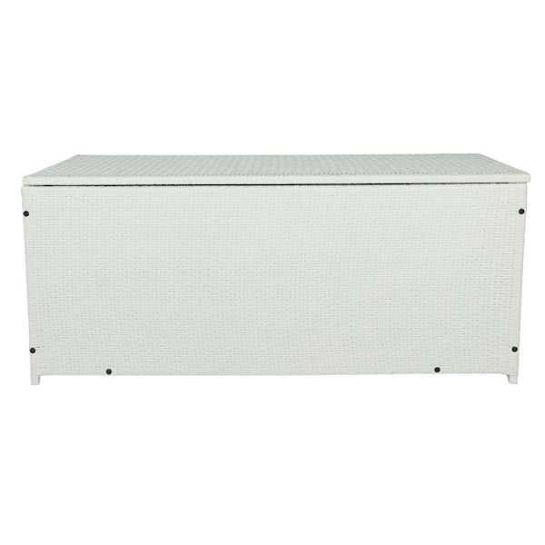 Kahomvis 113 Gal. Cream White Wicker Outdoor Storage Deck Box with Lid, Air Spring and Pneumatic Rod