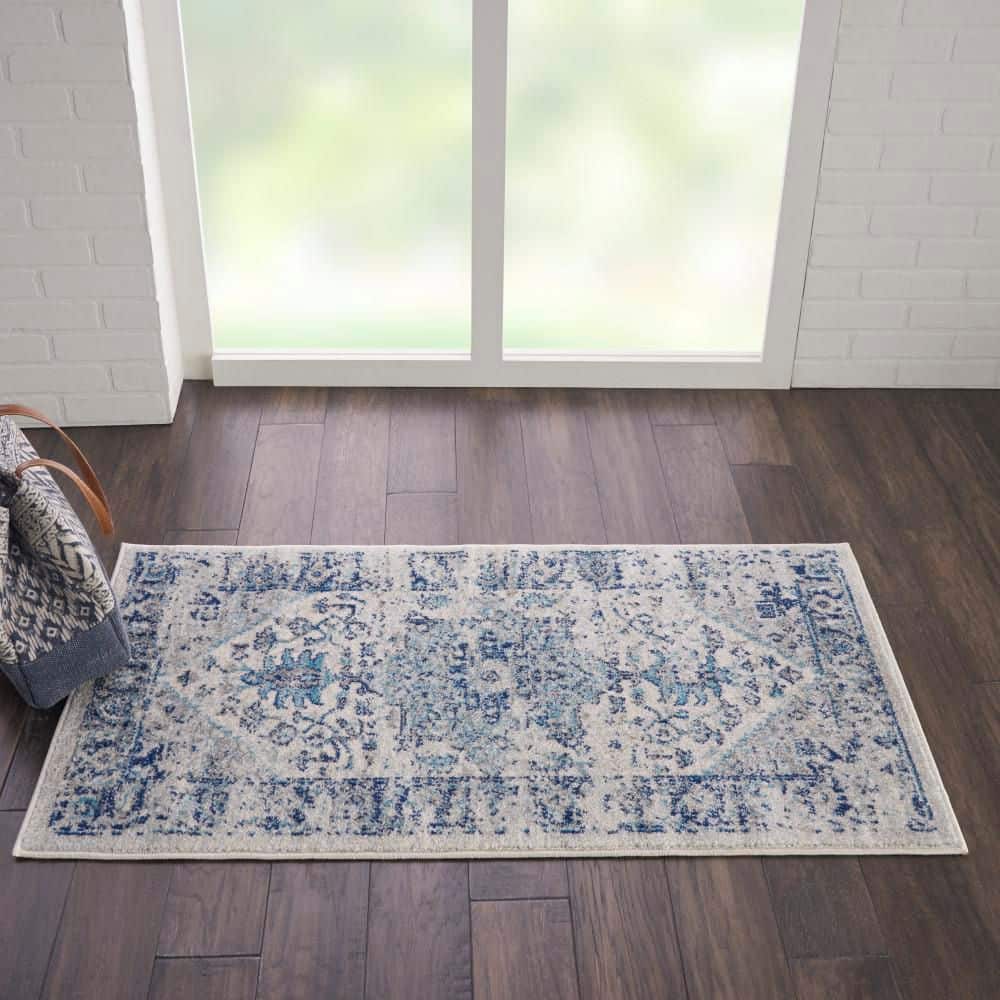 Tranquil Medallion Ivory & Light Blue Viscose 2x4 Rug