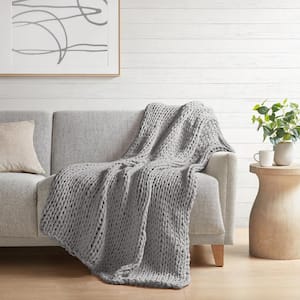 Chunky Double Knit Grey 50 in. x 60 in. Handmade Throw Blanket