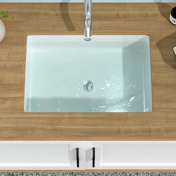 19.5 in. Undermount Rectangular Bathroom Sink with Overflow in White Ceramic
