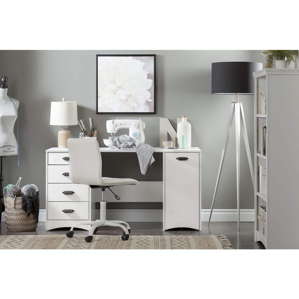 Pure White Sewing Craft Table with Storage and Drawers