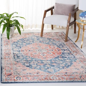 Madison Navy/Rust 5 ft. x 8 ft. Border Floral Medallion Persian Area Rug