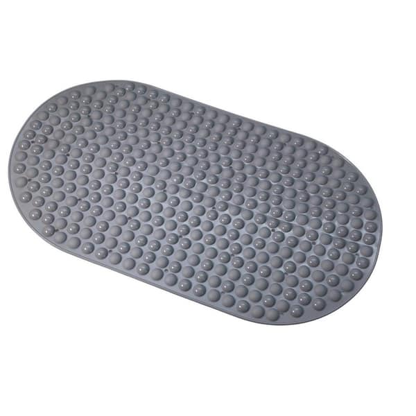 J&V TEXTILES Gray Mint Home 15 in. x 27 in. Non Skid Oval Bubble Bath Mat In Gray