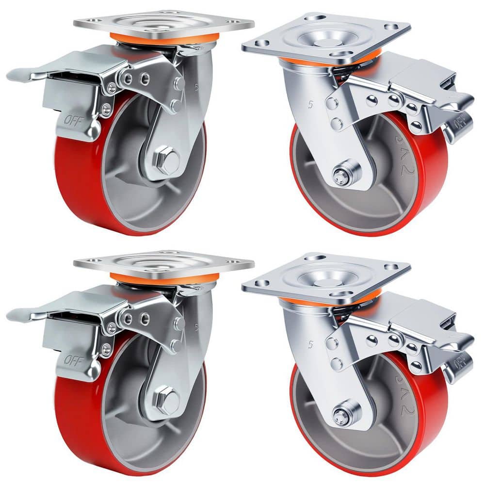 4-Pack 5 in. Red Polyurethane Heavy Duty Swivel Casters with Dual Brakes Steel Core Industrial Wheels 4000 lb. price history on PriceWatchPro