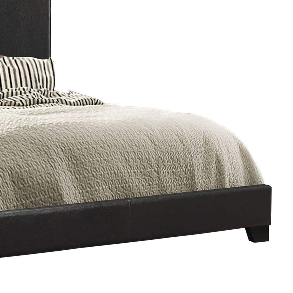 Black Leather Upholstered Queen Platform Bed with Wooden Frame