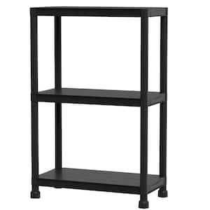 3-Tiers Plastic Fixed Shelves Garage Storage Shelving Unit in Black (24 in. W x 37 in. H x 12.5 in. D) Set of 1