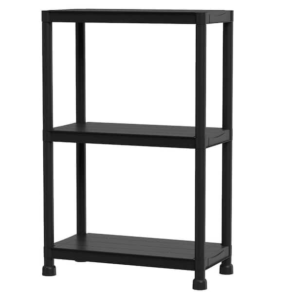 3-Tiers Plastic Fixed Shelves Garage Storage Shelving Unit in Black (24 in. W x 37 in. H x 12.5 in. D) Set of 1