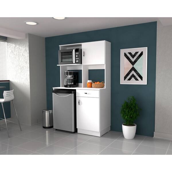 Inval Ready to Assemble 43.30 in. W x 70.60 in. H x 19 in. D Wood Breakroom Kitchenet Cabinet in White