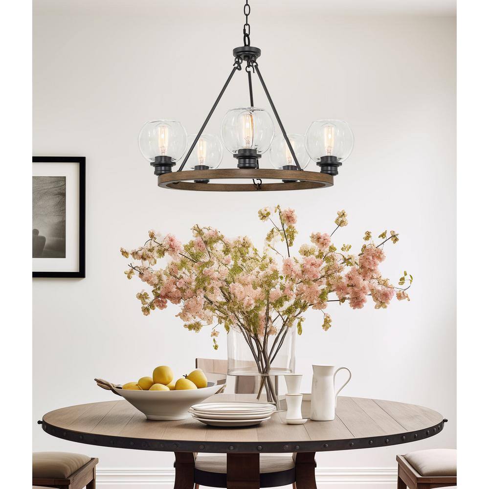 Elwood 25'' Black Metal and Glass Globe Chandelier
