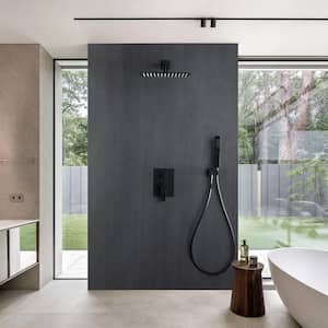 2-Spray Patterns with 1.8 GPM 12 in. Wall Mount Dual Shower Heads with Hand Shower in Matte Black