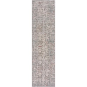 Imara Dahlia Gray/Ivory 2 ft. 2 in. x 7 ft. 7 in. Transitional Carved Oriental Polyester Area Rug