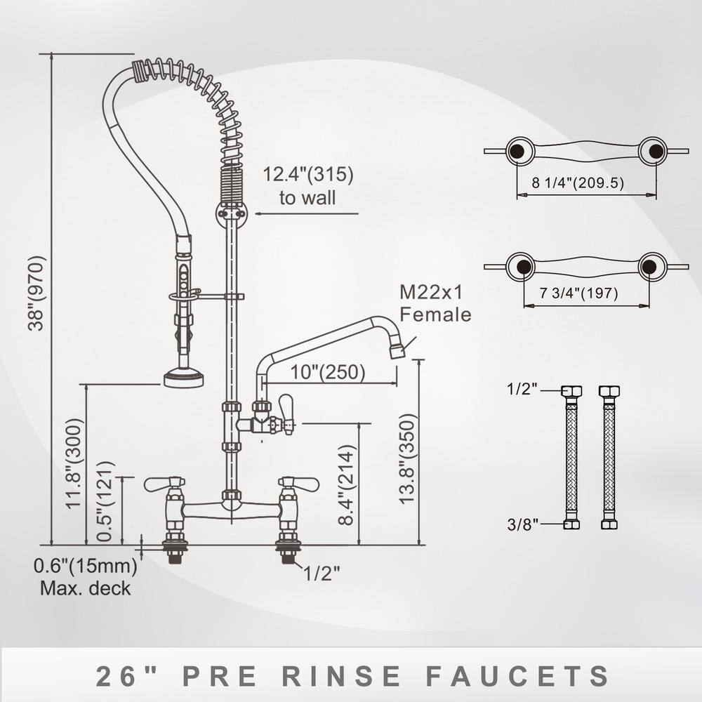Commercial Chrome Triple Handle Pull Down Kitchen Faucet with Pre-Rinse Sprayer