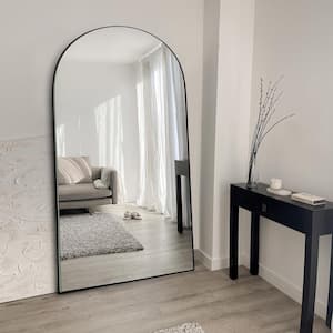 32 in. W x 71.1 in. H Modern Classic Arched Black Wood Oversized Full Length Floor Mirror