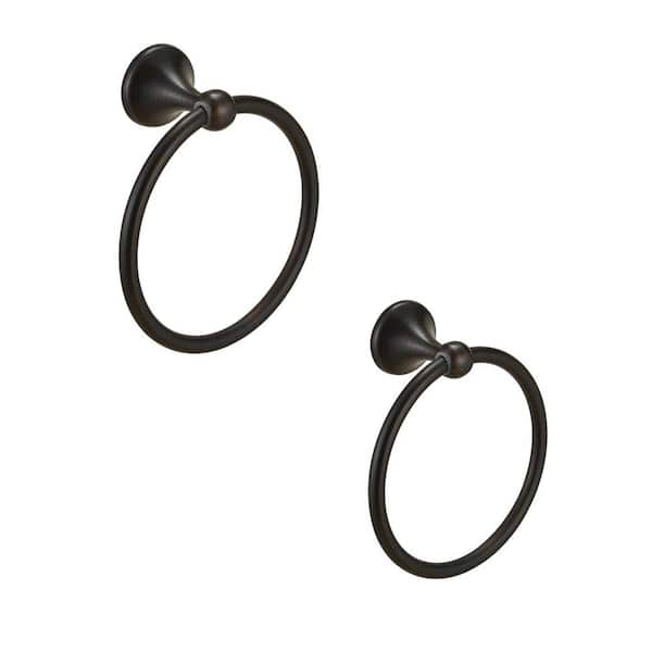 BWE Traditional Wall Mounted Single Post Bathroom Hand-Towel Ring Rustproof Bath Towel Holder in Oil Rubbed Bronze(2-Pack)
