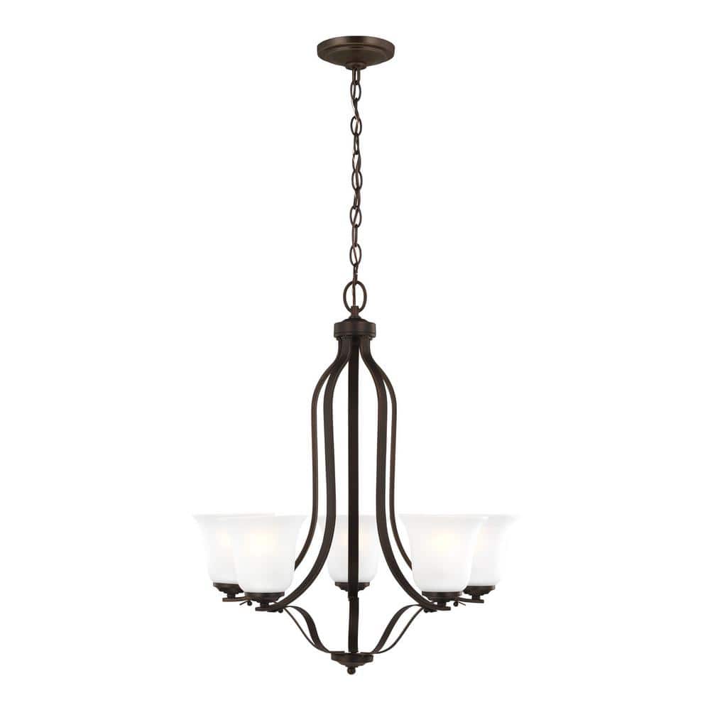 Bronze Five-Light Chandelier with Satin Etched Glass Shades