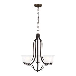 Emmons 23.875 in. 5-Light Bronze Traditional Transitional Hanging Chandelier with Satin Etched Glass Shades