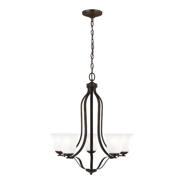 Generation Lighting Emmons 23.875 in. 5-Light Bronze Traditional Transitional Hanging Chandelier with Satin Etched Glass Shades