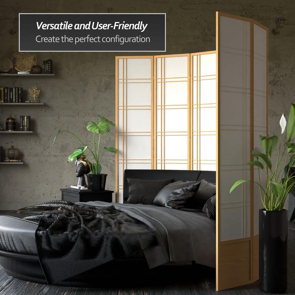 Natural Spruce Wood and Rice Paper Shoji Room Divider