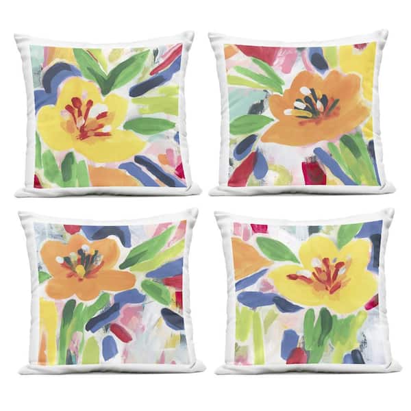 Fresh Vivid Blossoms Yellow Square Outdoor Throw Pillow (Set of 4)