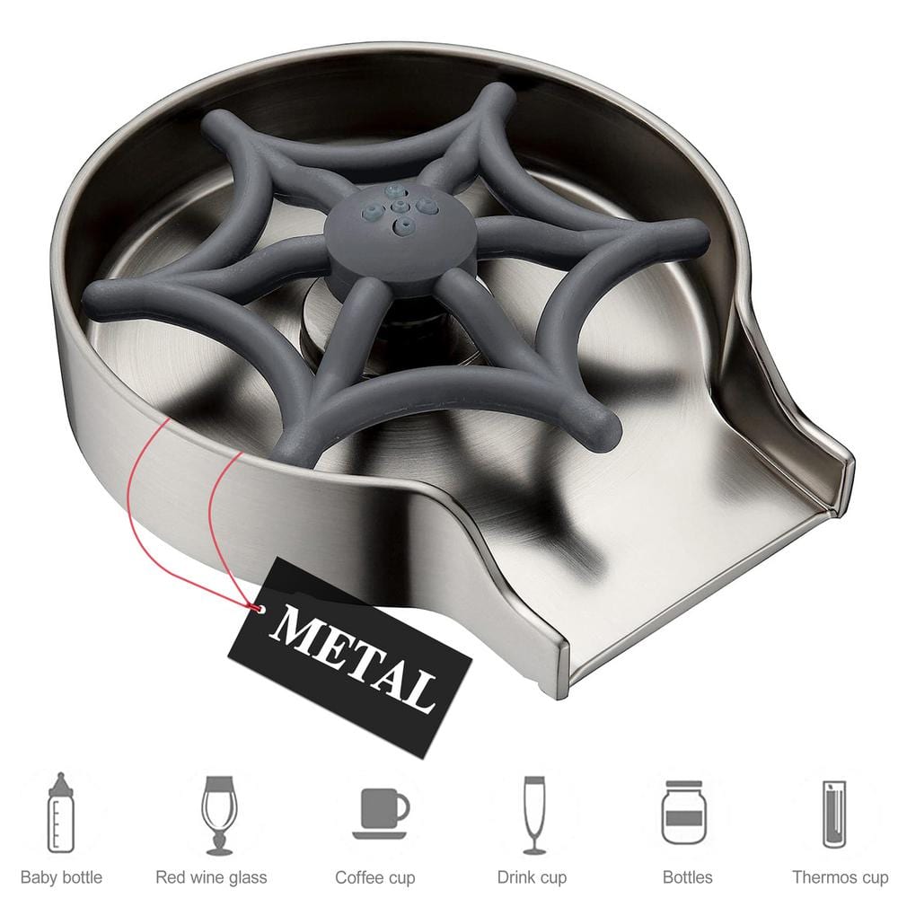 Brushed Nickel Kitchen Sink Glass Rinser with Zinc Alloy Tray