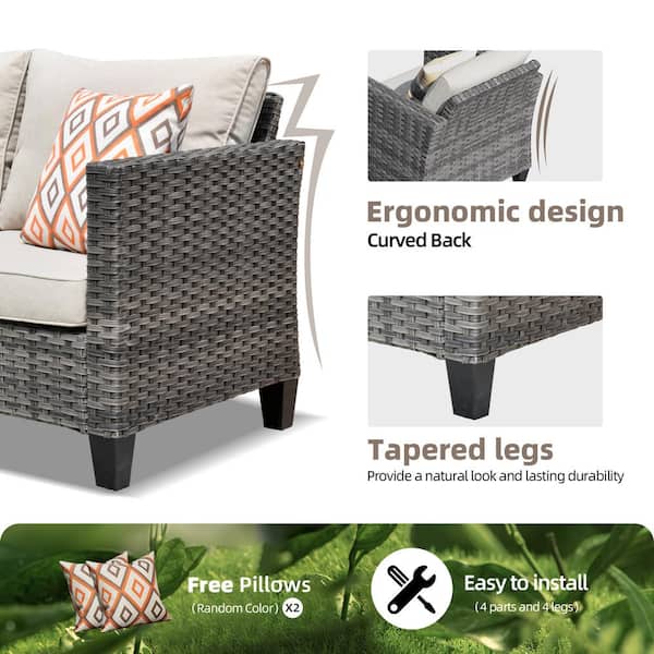 XIZZI Moonshadow Gray 8-Piece Wicker Patio Rectangular Fire