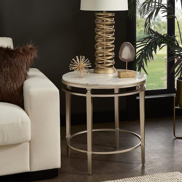 Round Marble Top End Table, Silver Round Side Table The Range