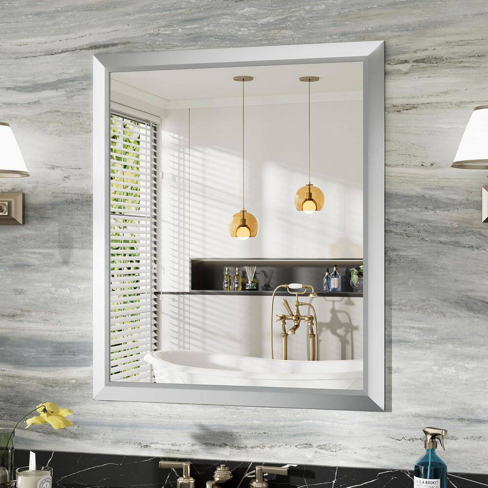30 in. W x 36 in. H Rectangular Framed French Cleat Wall Mounted Tempered Glass Bathroom Vanity Mirror in Silver price history on PriceWatchPro