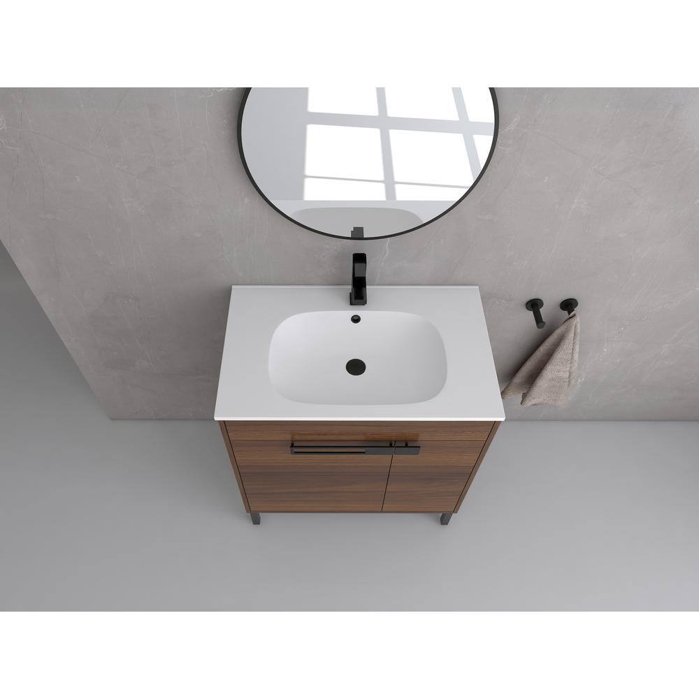 Natural Wood Brown Plywood Freestanding Sink Vanity with White SMC Top