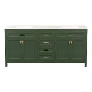 72 in. W x 22.3 in. D x 34 in. H Double Sink Freestanding Bathroom Vanity in Green with White Marble Top
