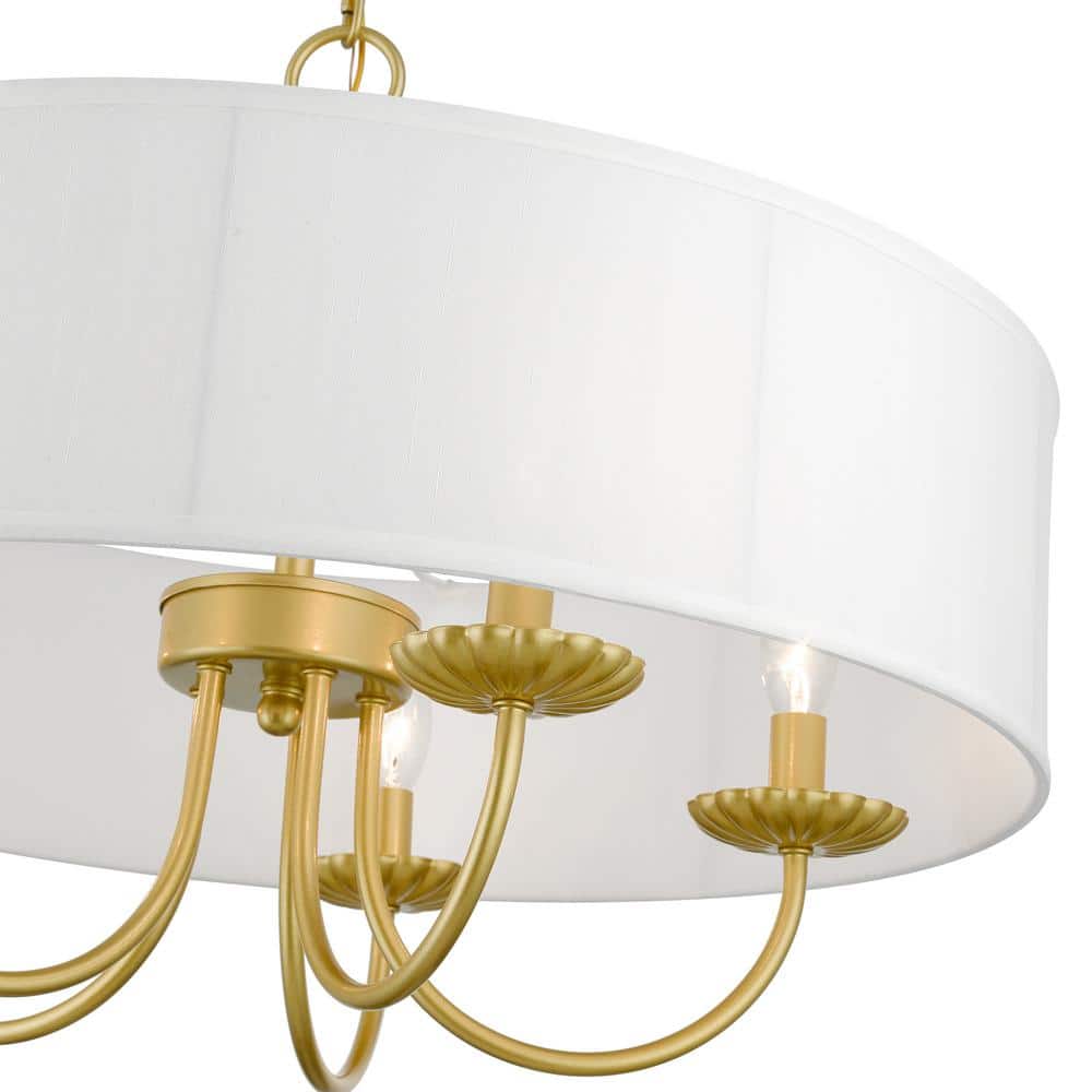 Brookdale Soft Gold 5-Light Pendant with Off-White Drum Shade