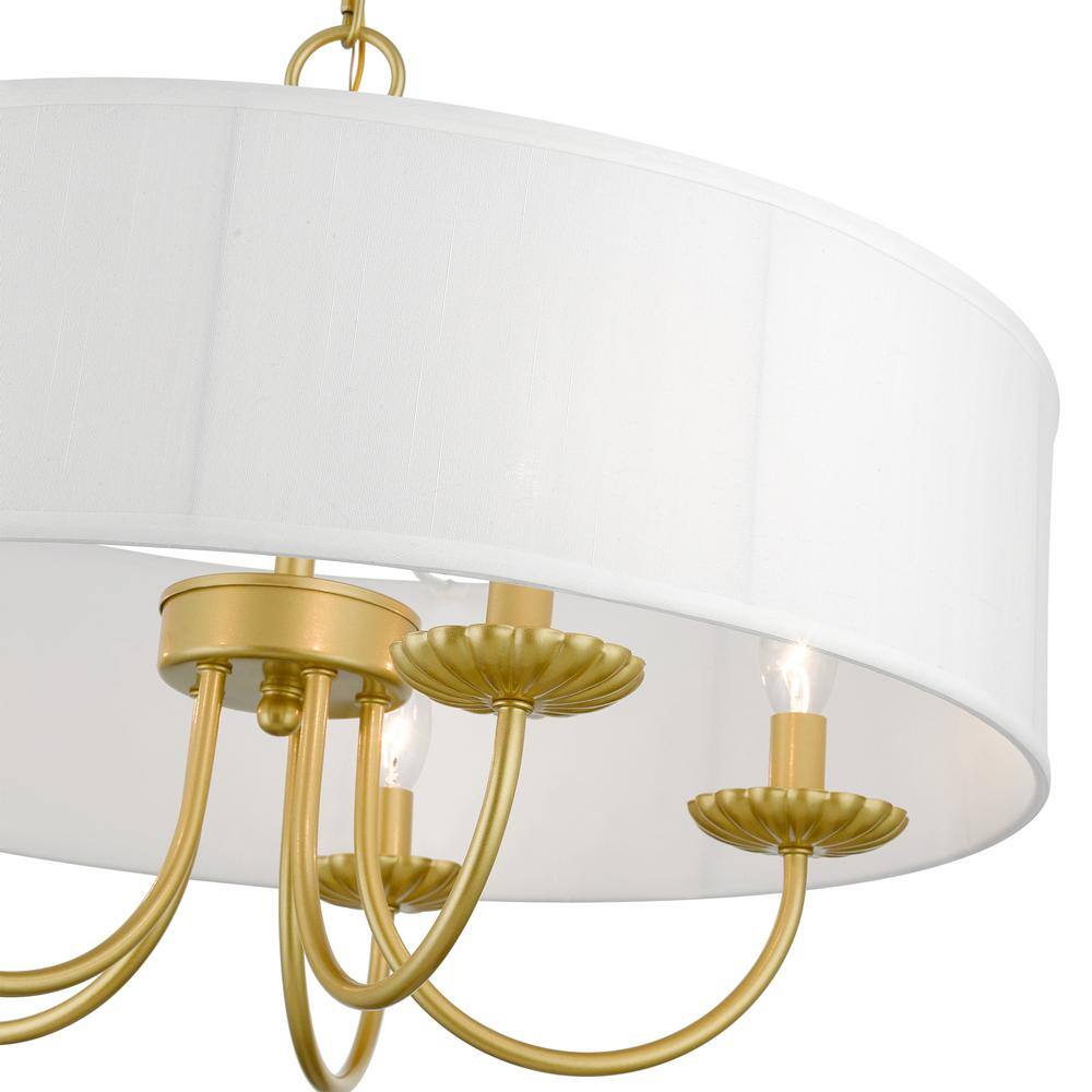 Brookdale Soft Gold 5-Light Pendant with Off-White Drum Shade