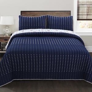 Summit Snowy Mountains 2-Piece Navy Blue Stripe Embroidered Polyester Twin Quilt Set