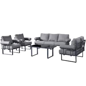 Havasu Dark Gray 5-Piece Aluminum Outdoor Patio Conversation Sofa Set with Dark Gray Cushions