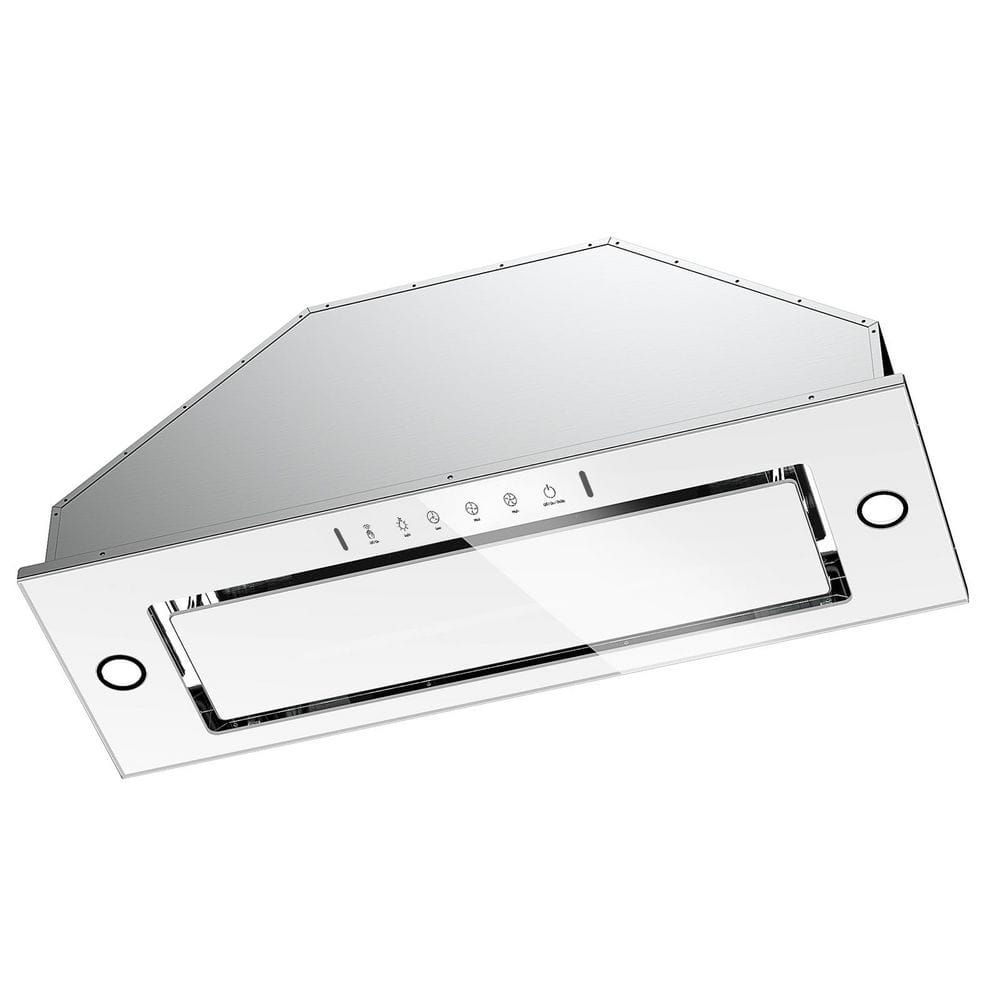 36 in. 900CFM Ductless Convertible Insert Range Hood in White Glass and Stainless Steel with LED, Gesture/Touch Control
