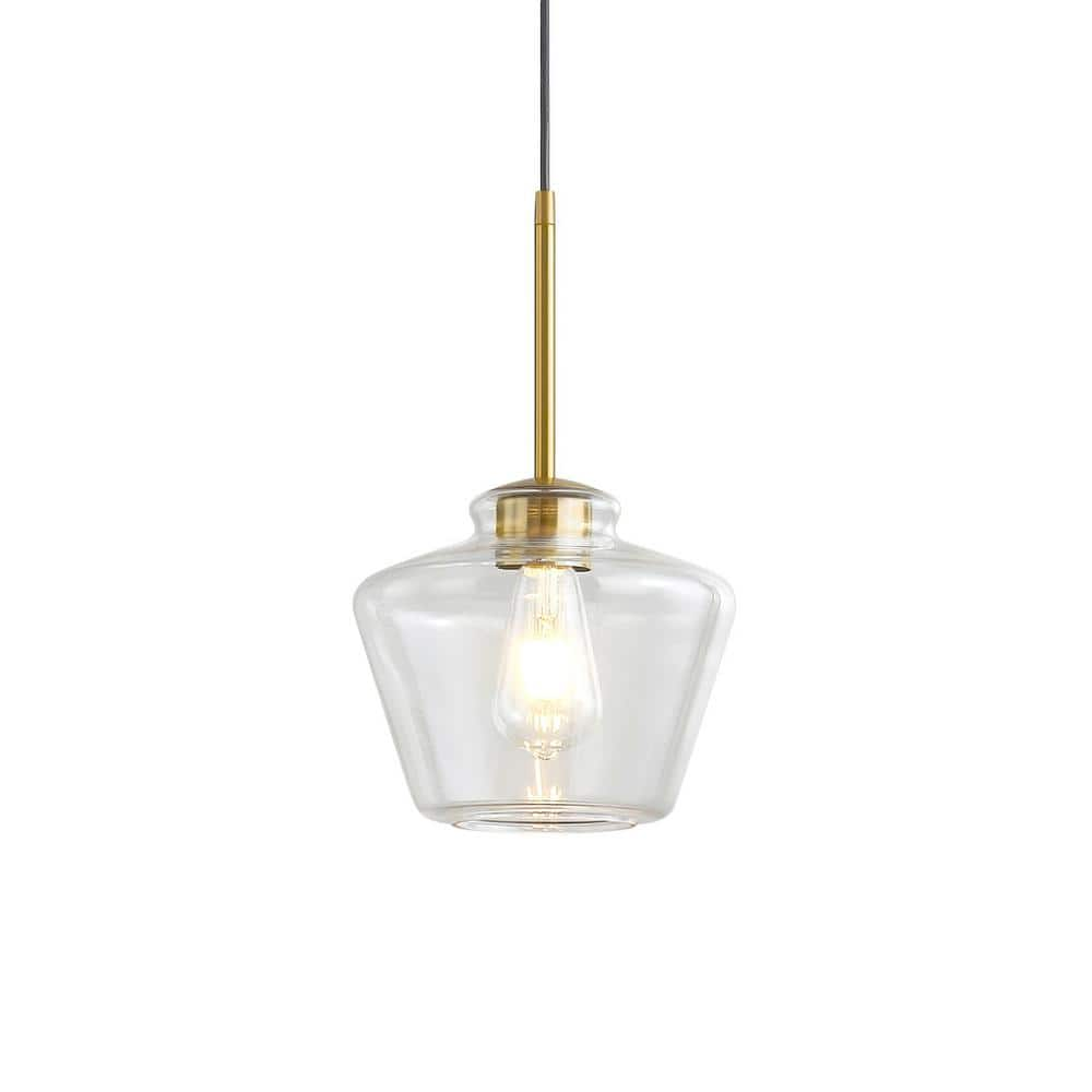 HomeGlam Midtown 1-Light Brushed Brass Pendant Light with Clear Glass ...