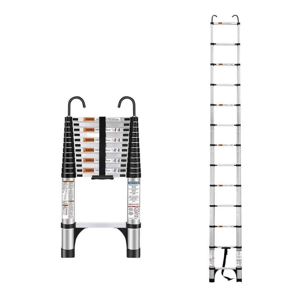 Telescoping Ladder Reach 12.5 ft. Aluminum Extension Heavy Duty 330 lbs. Max Multi-Purpose with Hooks for Household price history on PriceWatchPro