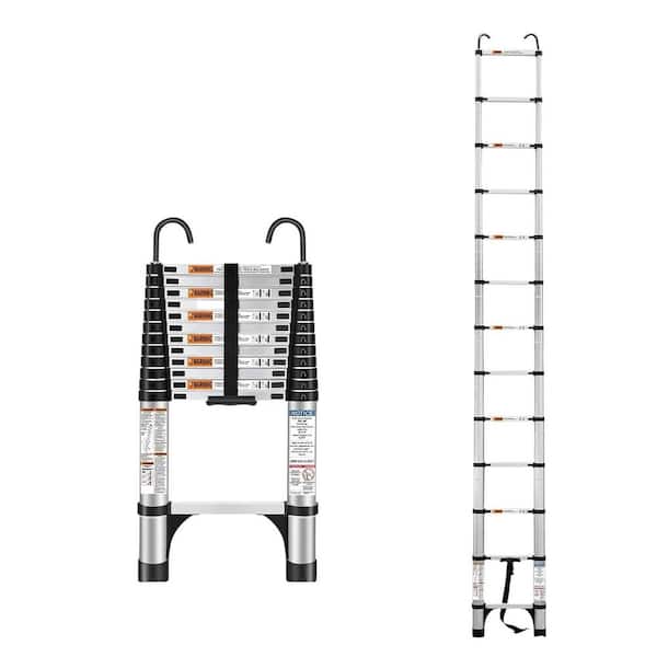 Telescoping Ladder Reach 12.5 ft. Aluminum Extension Heavy Duty 330 lbs. Max Multi-Purpose with Hooks for Household