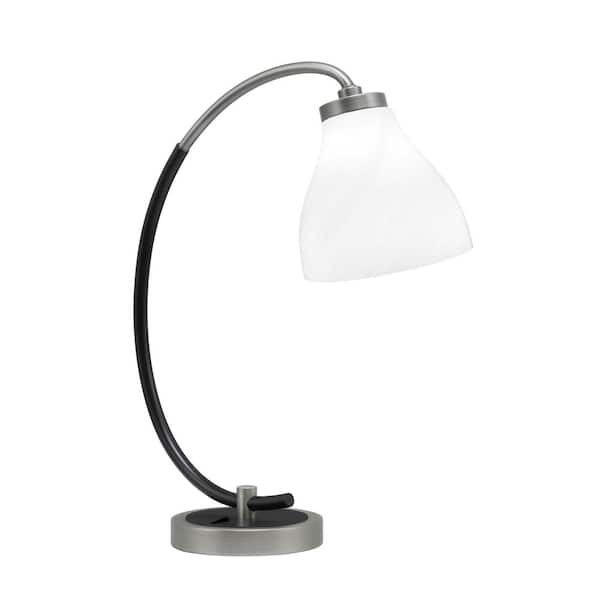 Unbranded Delgado 18.25 in. Graphite and Matte Black Accent Desk Lamp with White Marble Glass Shade