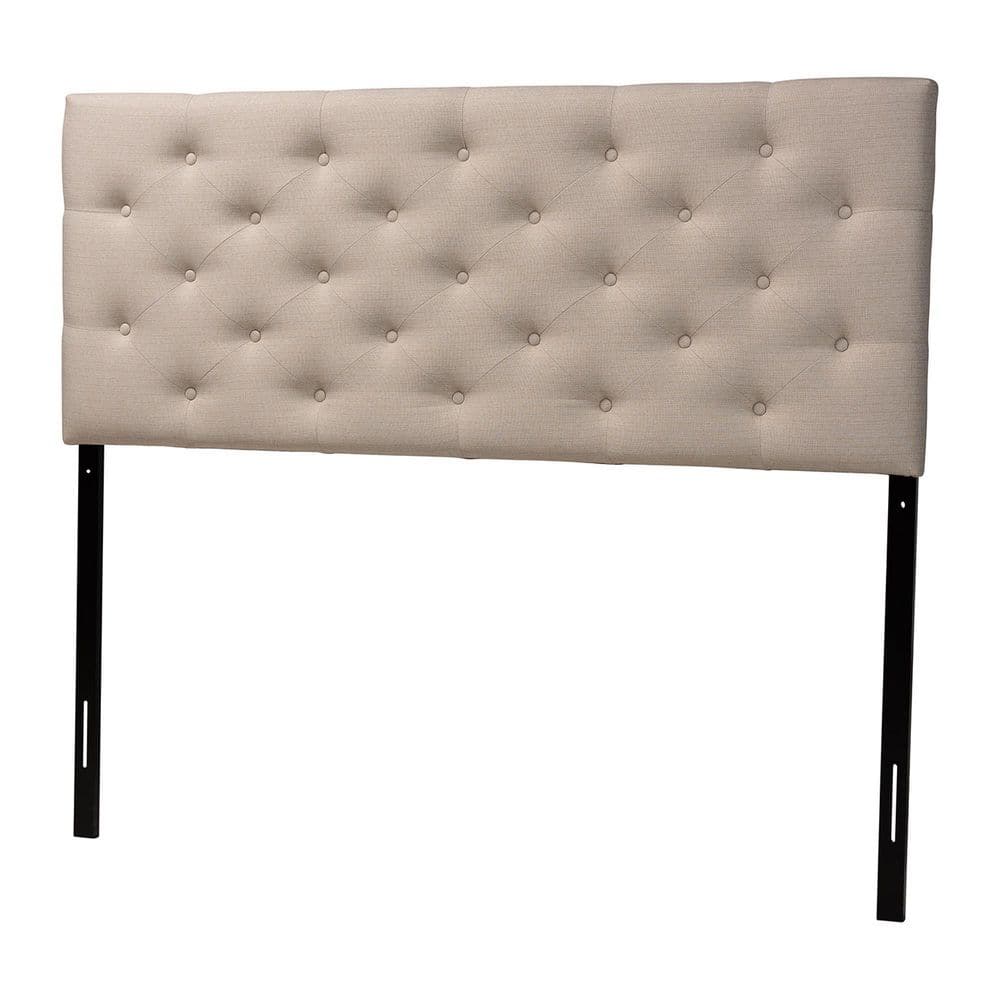 Light Beige Tufted Faux Leather Queen Headboard