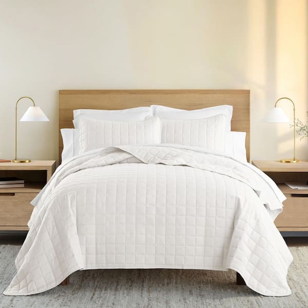 Square Ivory Twin Performance Quilted Coverlet Set